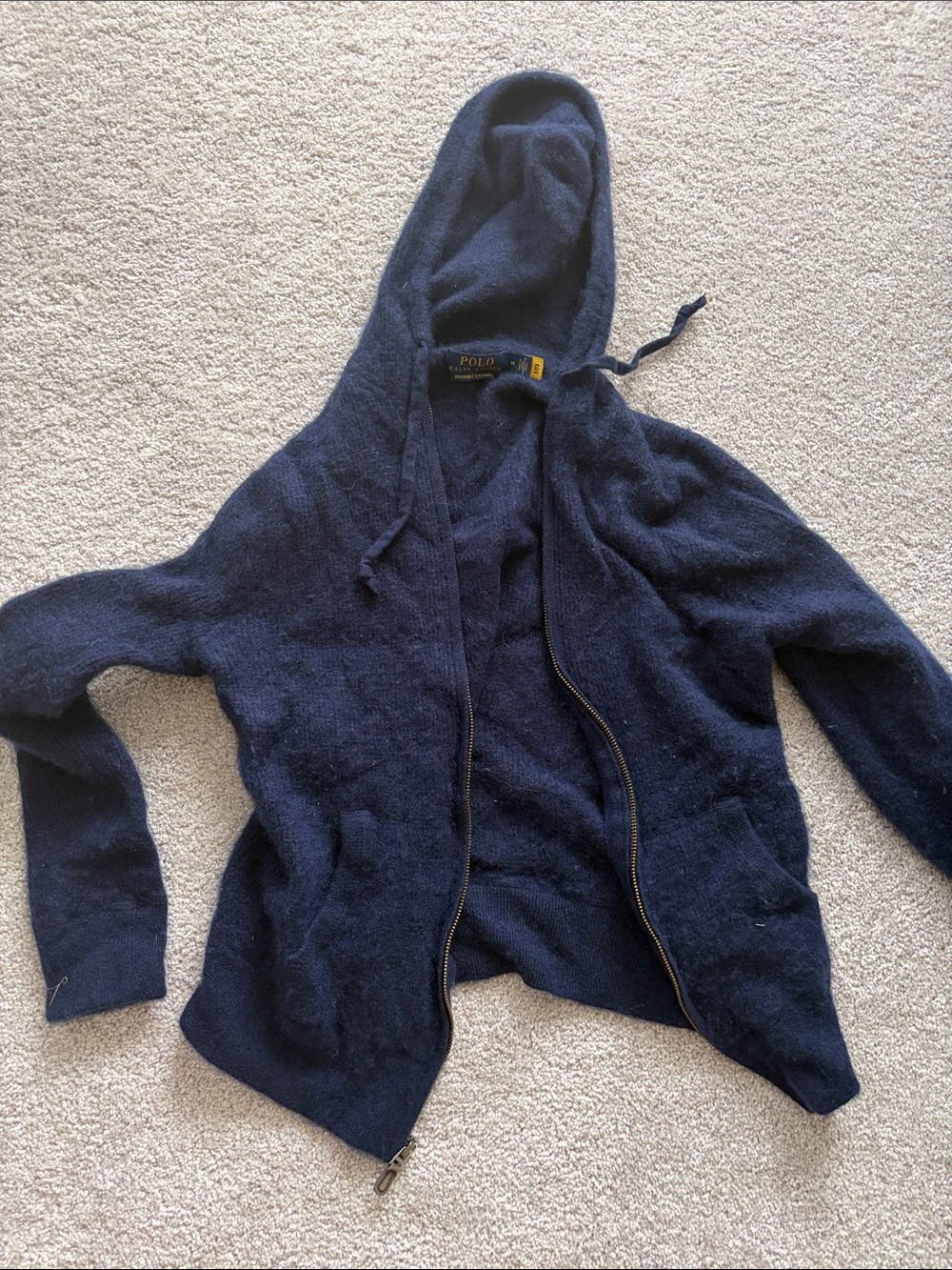 Polo by Ralph Lauren navy and yellow label cashmere zip hoodie